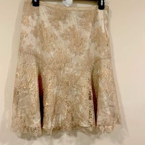 LIDA BADAY Vintage silk ivory and gold lace overlay skirt. Size 12
